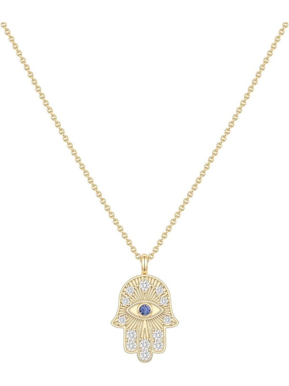 Mameloly Hamsa Hand Pendent Necklace for Women CZ Evil Eye 14K Gold Plated